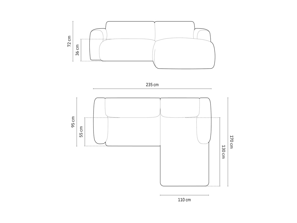 Cosmopolitan Design Ecksofa Nolio 4-Sitzer kleine Version Samt Casino Dunkelgrau Rechts