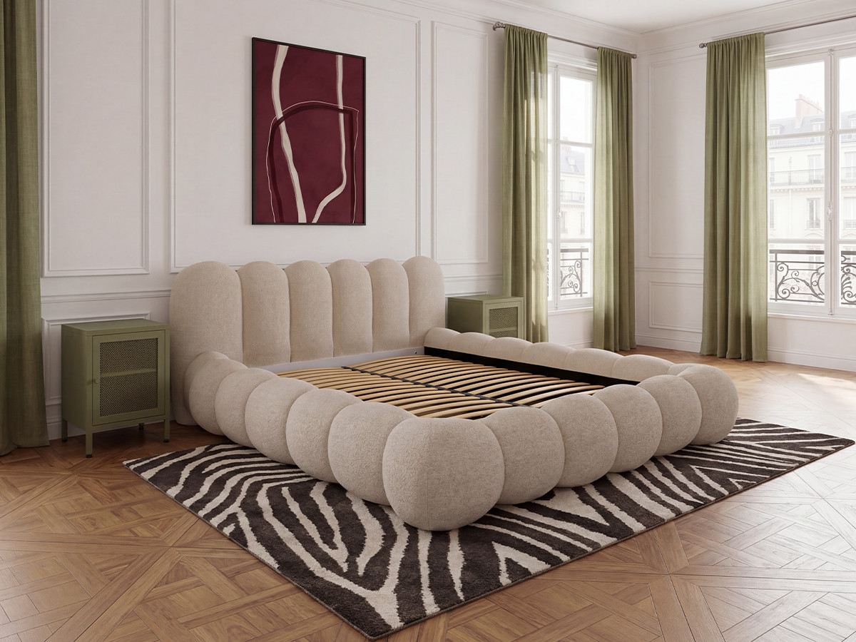 Bobochic Bobby Polsterbett Melange-Stoff Beige, Liegefläche 140 × 190 cm