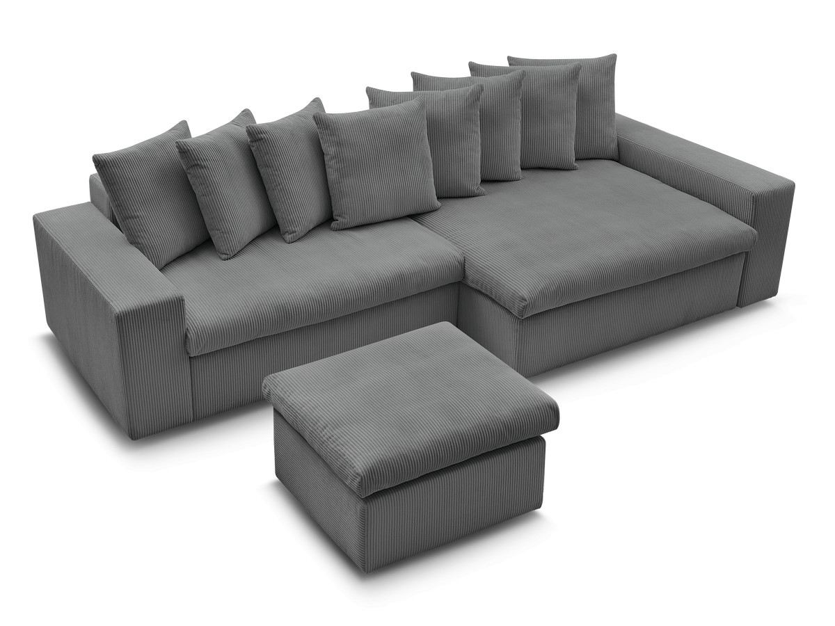 Bobochic Enore Ecksofa mit Pouf Cordsamt Dunkelgrau Ecke rechts