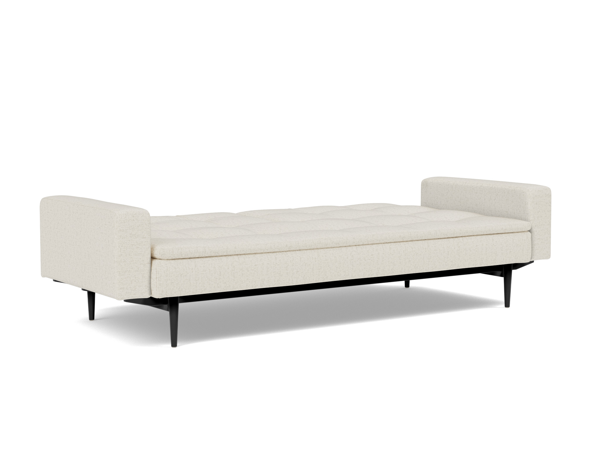 Schlafsofa Dublexo mit Armlehnen Boucle Skandi 531-Off-White Beine Styletto Eiche schwarz