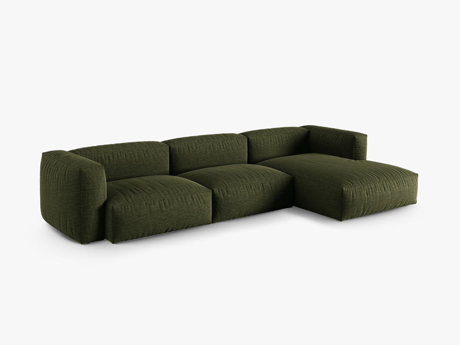 Micadoni Ecksofa Martina 3-Sitzer 90cm Sitztiefe Rechts Strukturierter Stoff Boston Grün