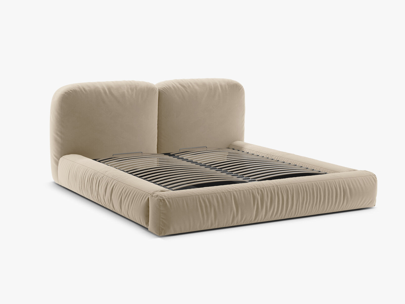 Micadoni Stauraumbett mit Kopfteil Martina Samt Vogue Helles Beige 180x200