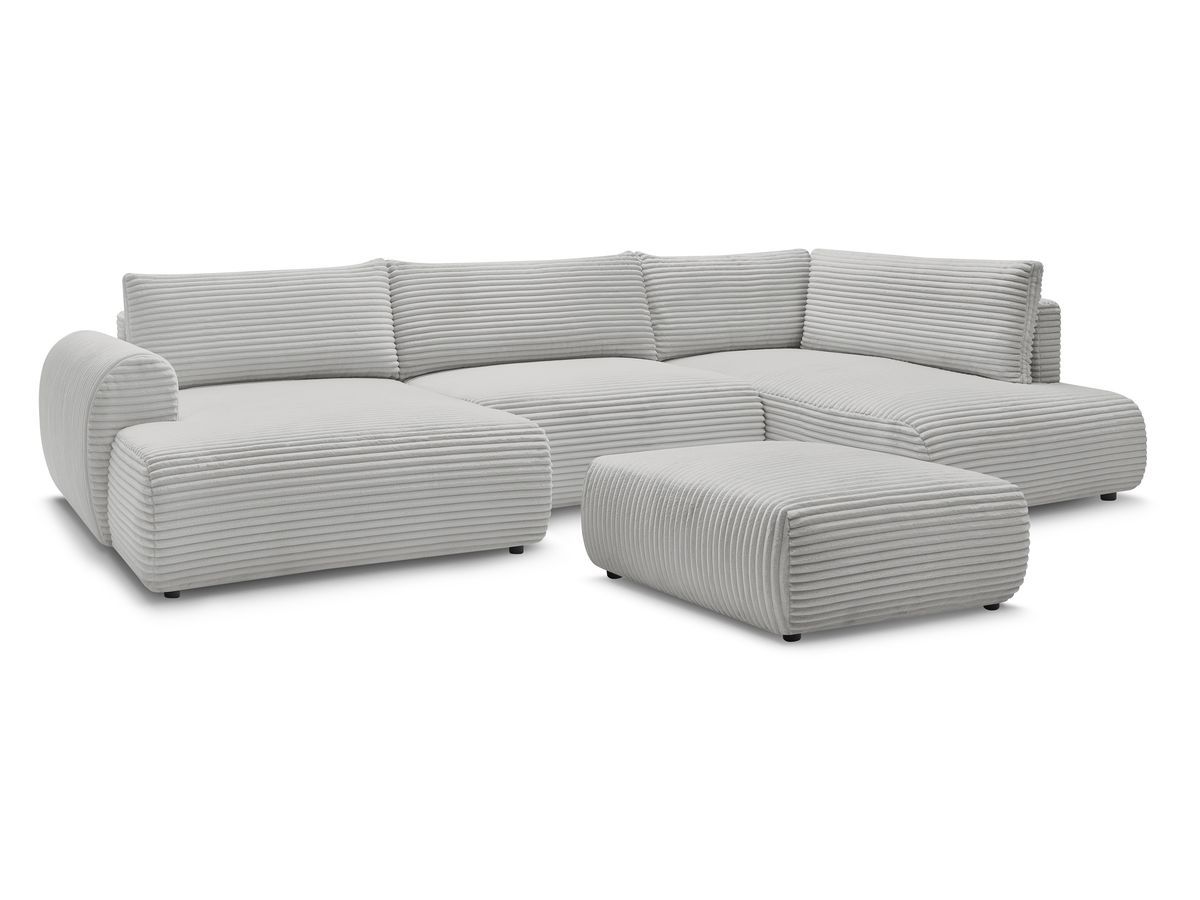 Bobochic Lucien Wohnlandschaft mit Pouf Breitcord weich Hellgrau Ecke links