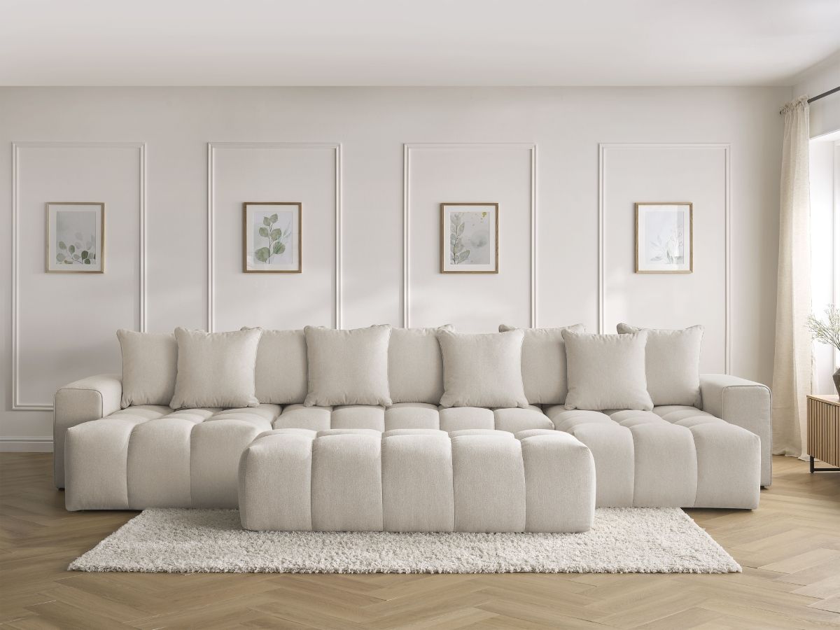 Bobochic Mont-blanc Wohnlandschaft mit Pouf Melange-Stoff Beige