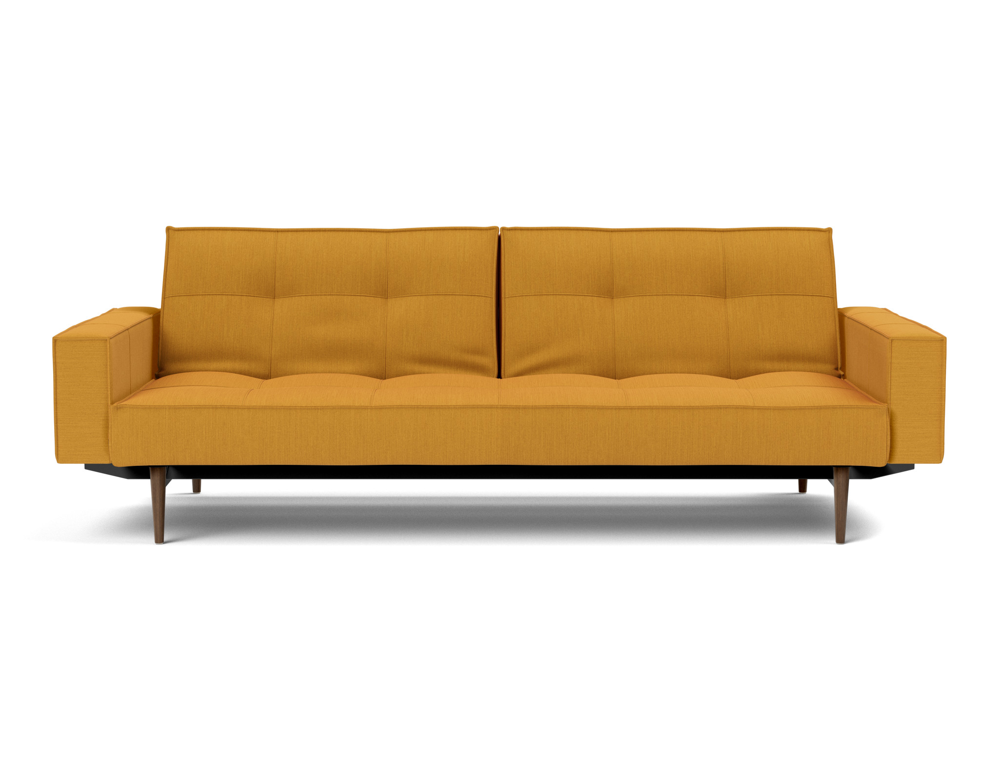 Schlafsofa Splitback mit Armlehnen Flachgewebe Elegance 507-Burned-Curry Beine Styletto Eiche dunkel
