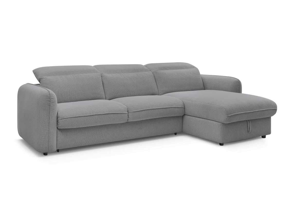 Bobochic Achille Ecksofa mit Schlaffunktion und Bettkasten Melange-Stoff Hellgrau, Liegefläche 140 × 200 cm