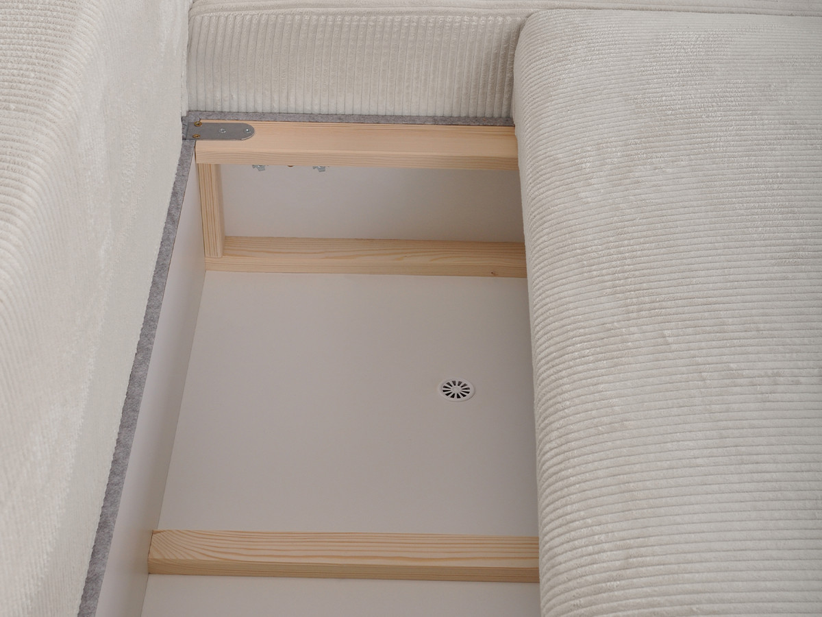 Bobochic Campi Ecksofa mit Schlaffunktion und Bettkasten Cordsamt Beige Ecke rechts