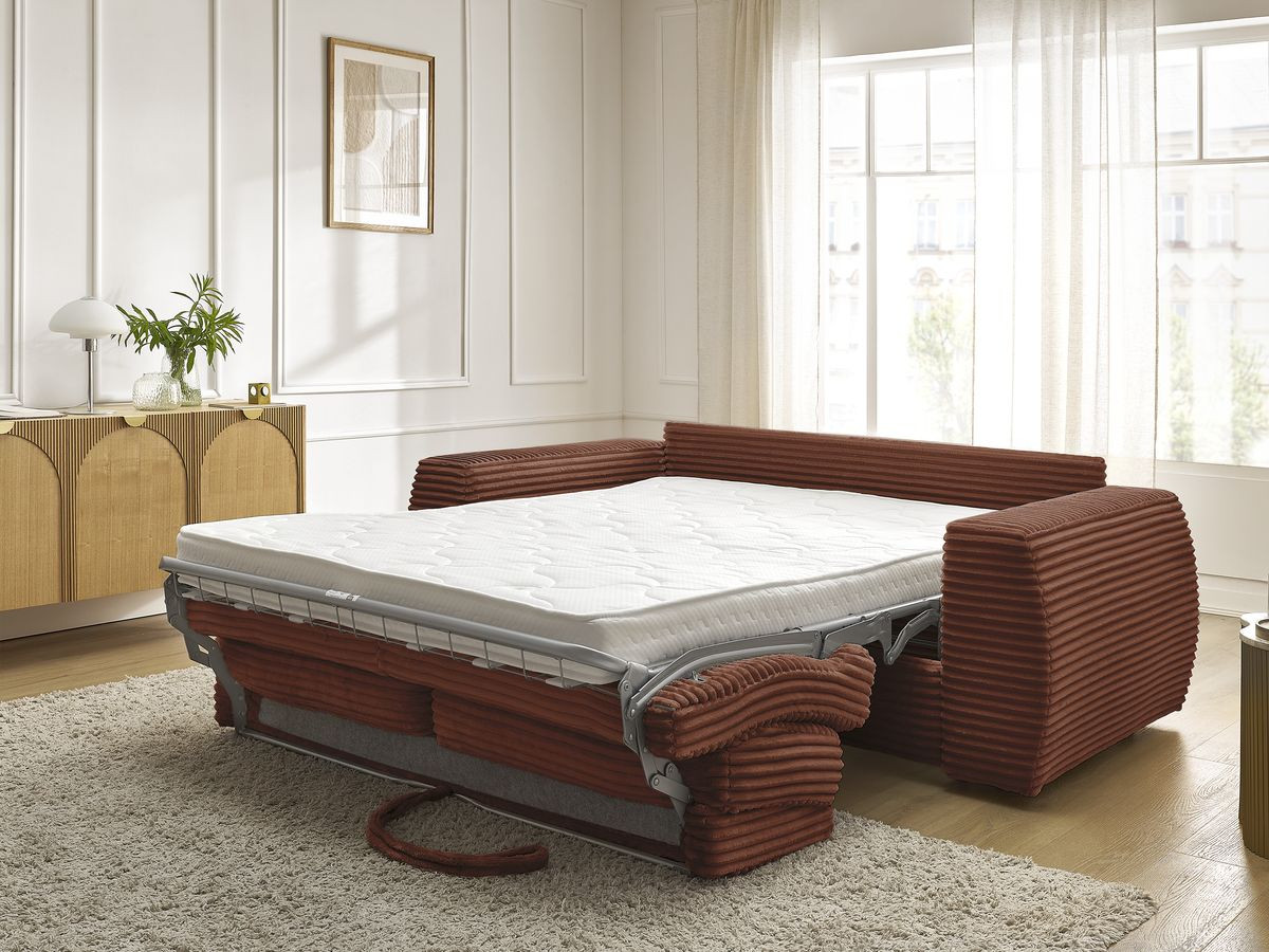 Bobochic Hugo Schlafsofa 3-Sitzer Cordsamt Orange, Liegefläche 140 × 190 cm