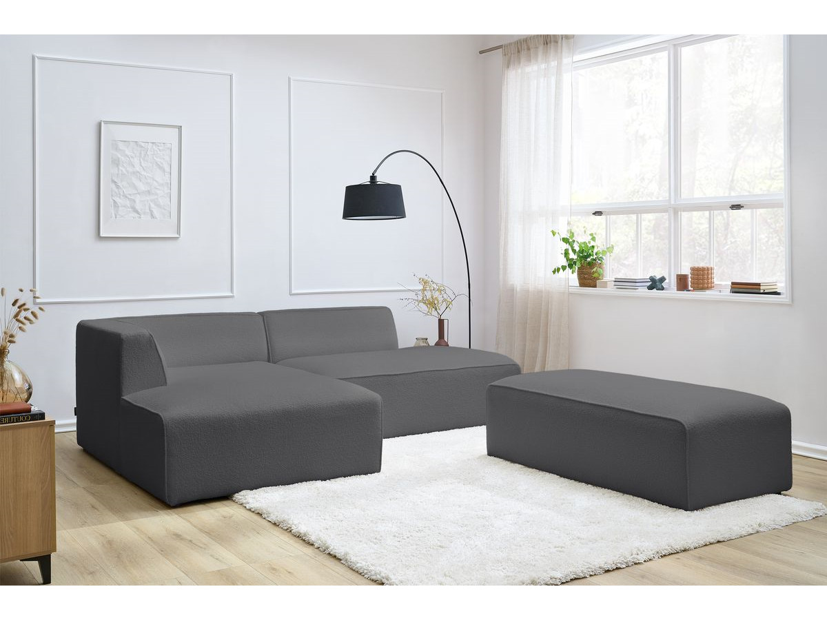 Bobochic Megeve Ecksofa mit Schlaffunktion und Pouf Bouclé-Stoff Dunkelgrau Ecke links
