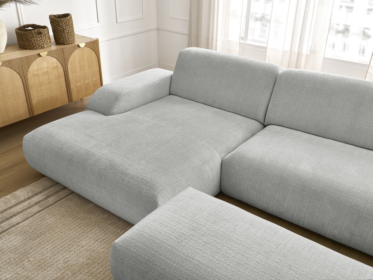 Bobochic Sirius Ecksofa mit Pouf 300 × 170 cm Strukturstoff Hellgrau Ecke links