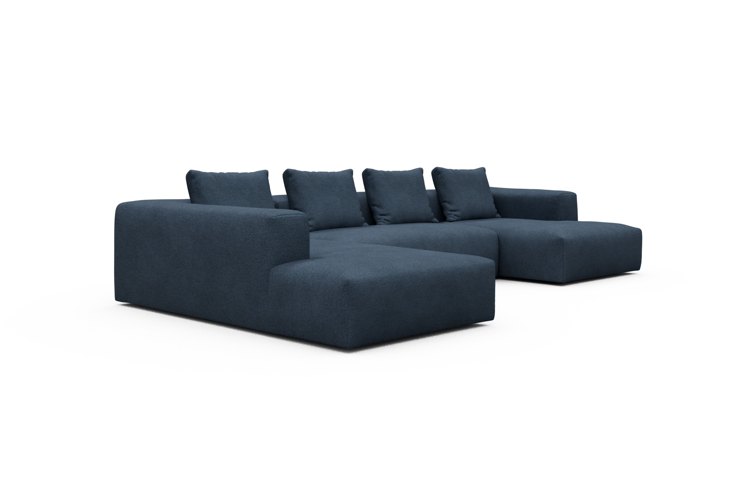 Wohnlandschaft Fred Relax-Ecke links mit 2-Sitzer und Chaiselongue rechts Boucle Skandi 537-Blue