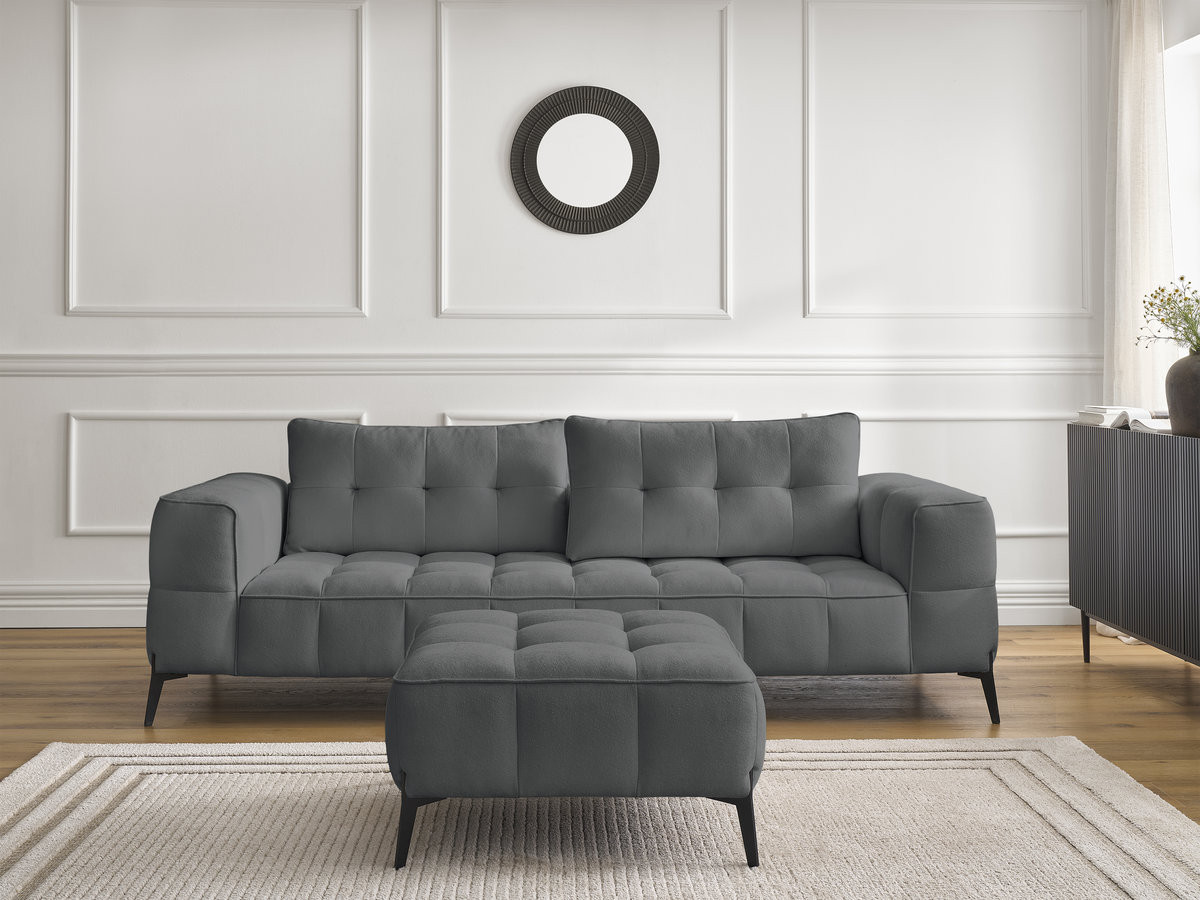 Bobochic Anis Sofa 3-Sitzer mit Pouf Strukturstoff Dunkelgrau