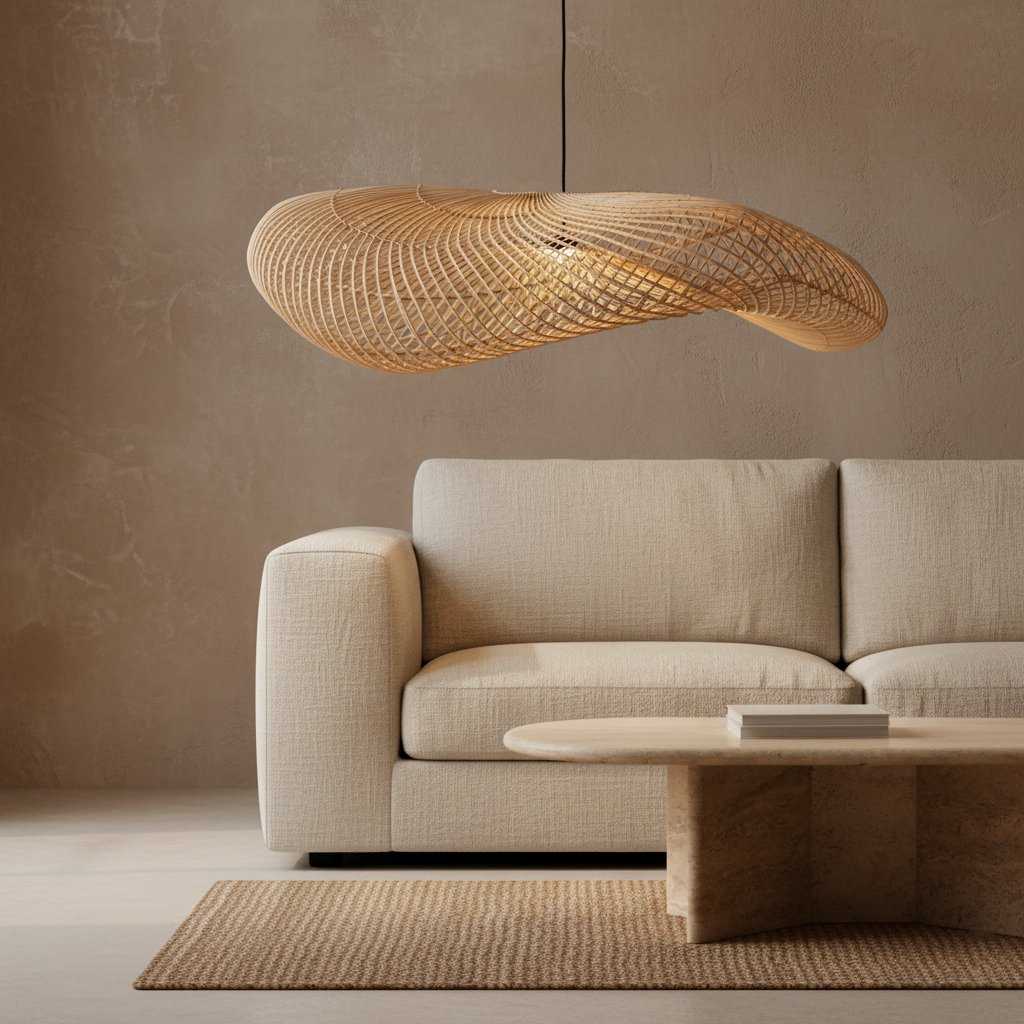 Raw Materials Wave Rattan-Lampe XXL Ø 115x35cm