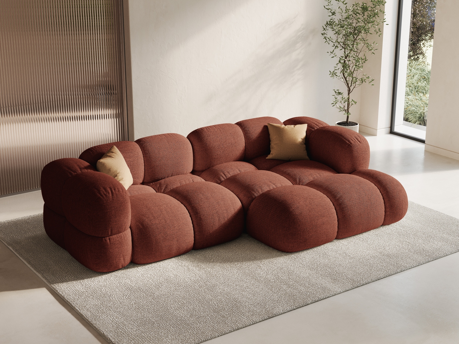 Cosmopolitan Design Ecksofa Loretto 3-Sitzer Strukturierter Stoff Sorella Koralle Rechts