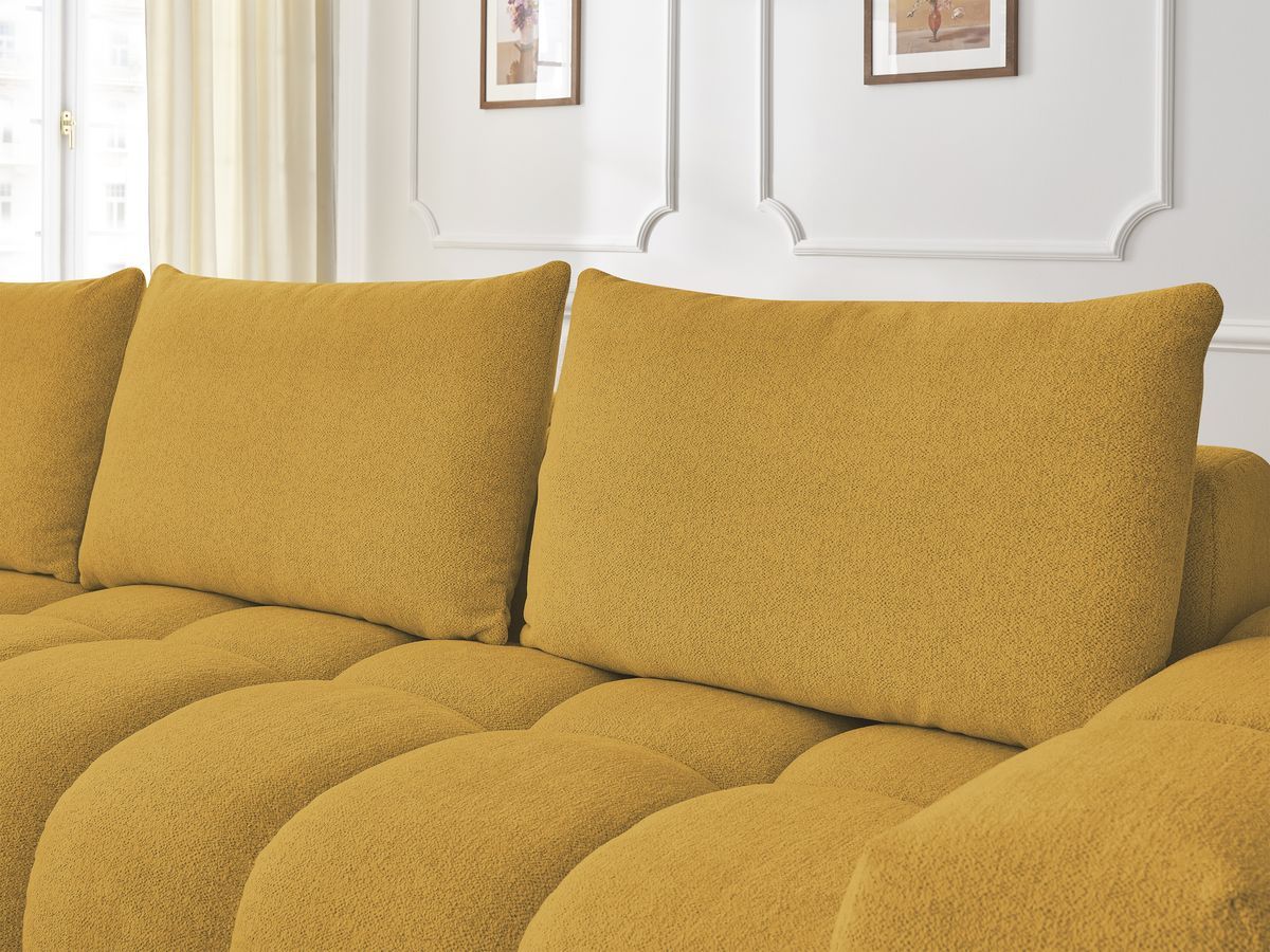 Bobochic Everest Ecksofa mit Schlaffunktion und Pouf, 4 Kissen Melange-Stoff Gelb Ecke links