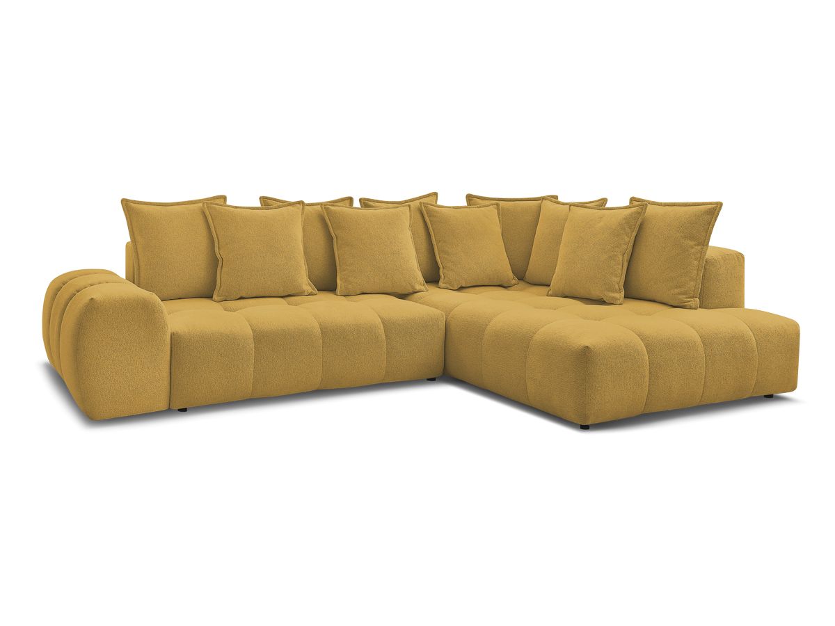 Bobochic Everest Ecksofa mit Schlaffunktion und Bettkasten 320 × 212 cm, 10 Kissen Melange-Stoff Gelb Ecke rechts