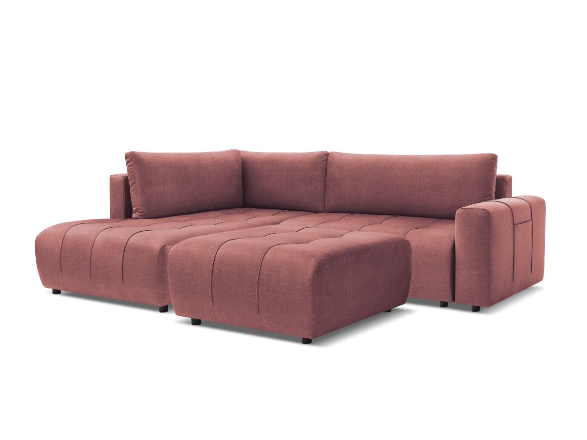 Bobochic Arsene Ecksofa mit Schlaffunktion und Bettkasten und Pouf 277 × 200 cm Samt Orange Ecke links