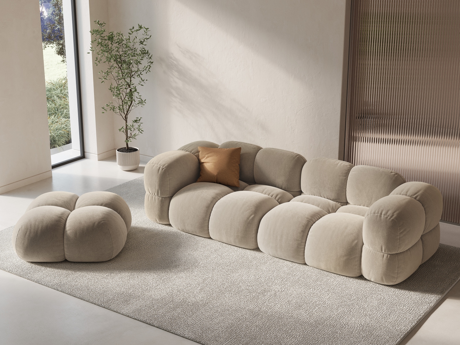 Cosmopolitan Design Sofa Loretto 4-Sitzer Samt Vogue Helles Beige