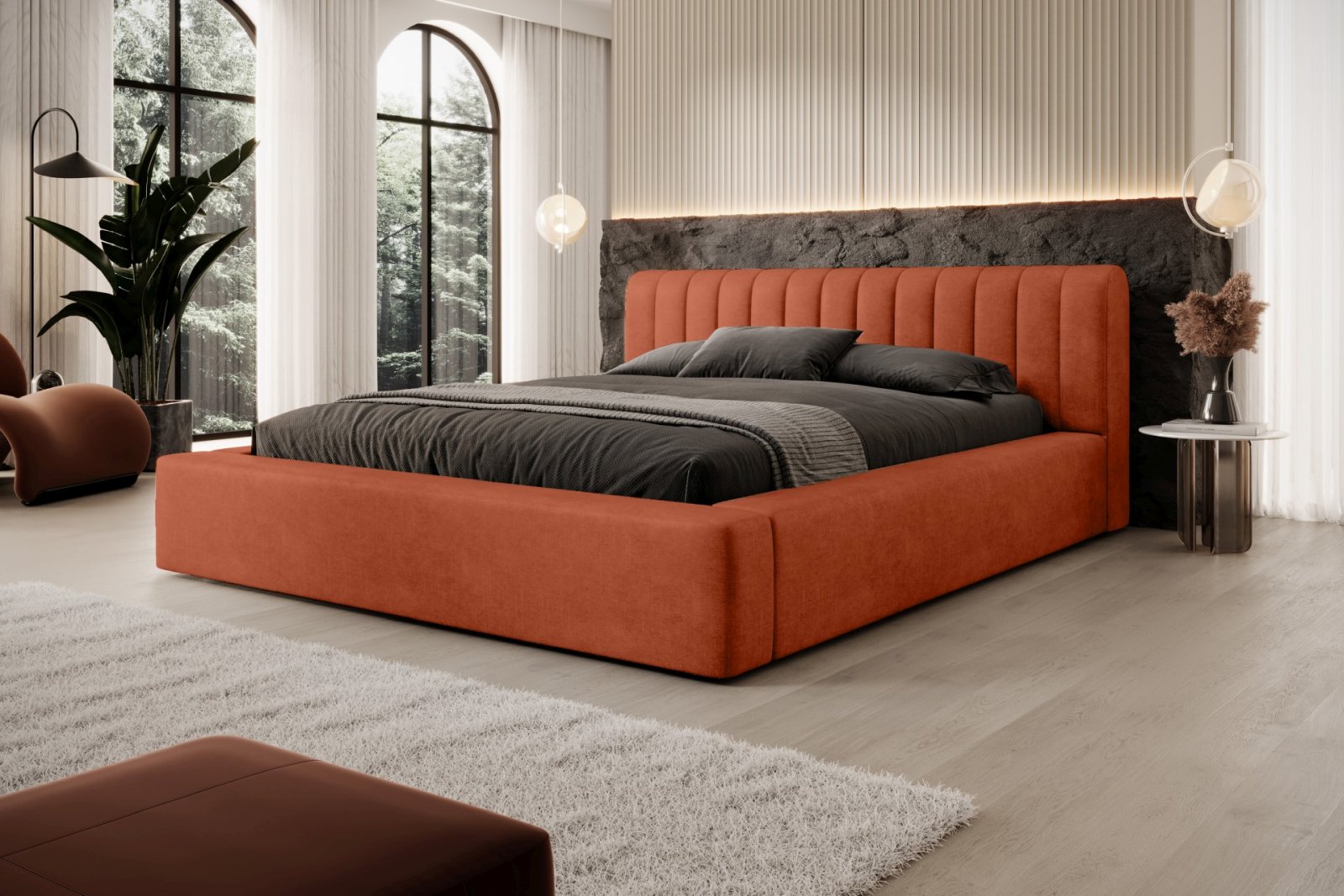 Polsterbett Faroa Samtstoff 180x200 mit Metallrahmen Macau Brick