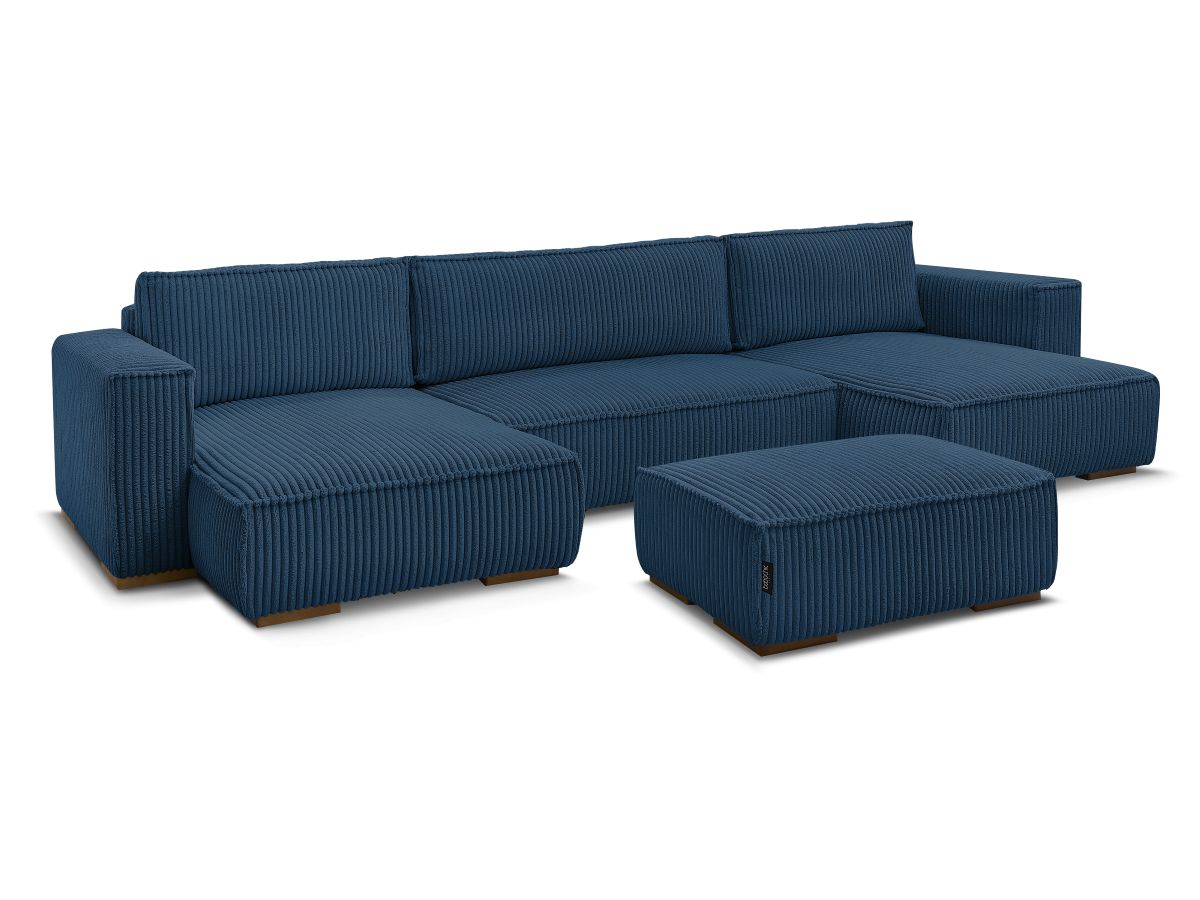 Bobochic Chelsea Wohnlandschaft mit Pouf Breitcord weich Dunkelblau