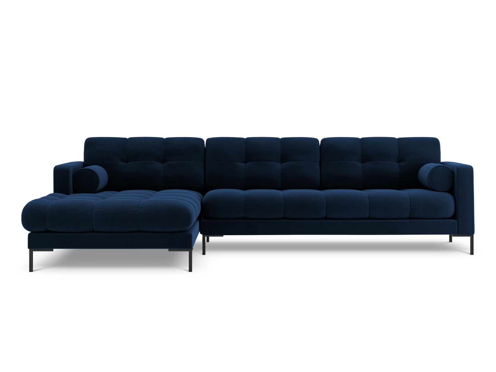 Cosmopolitan Design Ecksofa Bali 5-Sitzer Samt Bluvel Königsblau Links Beine Schwarzes Metall