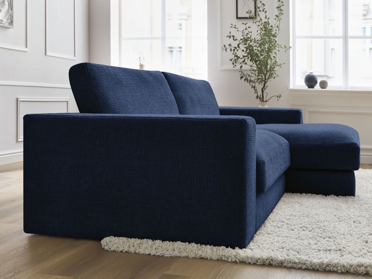 Bobochic Leonard Ecksofa 274 × 159 cm Strukturstoff Dunkelblau Ecke rechts