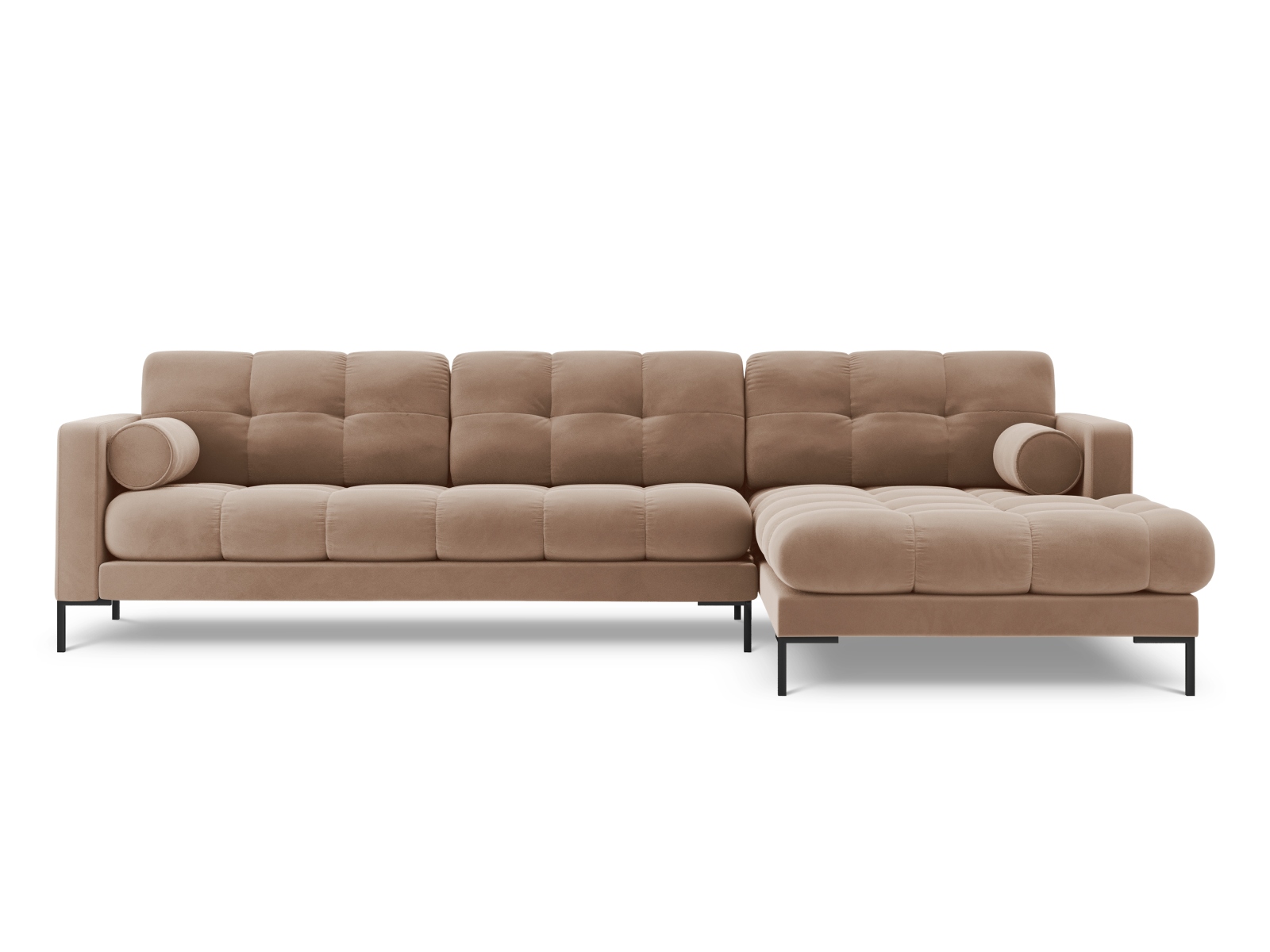 Cosmopolitan Design Ecksofa Bali 5-Sitzer Samt Bluvel Beige Rechts Beine Schwarzes Metall