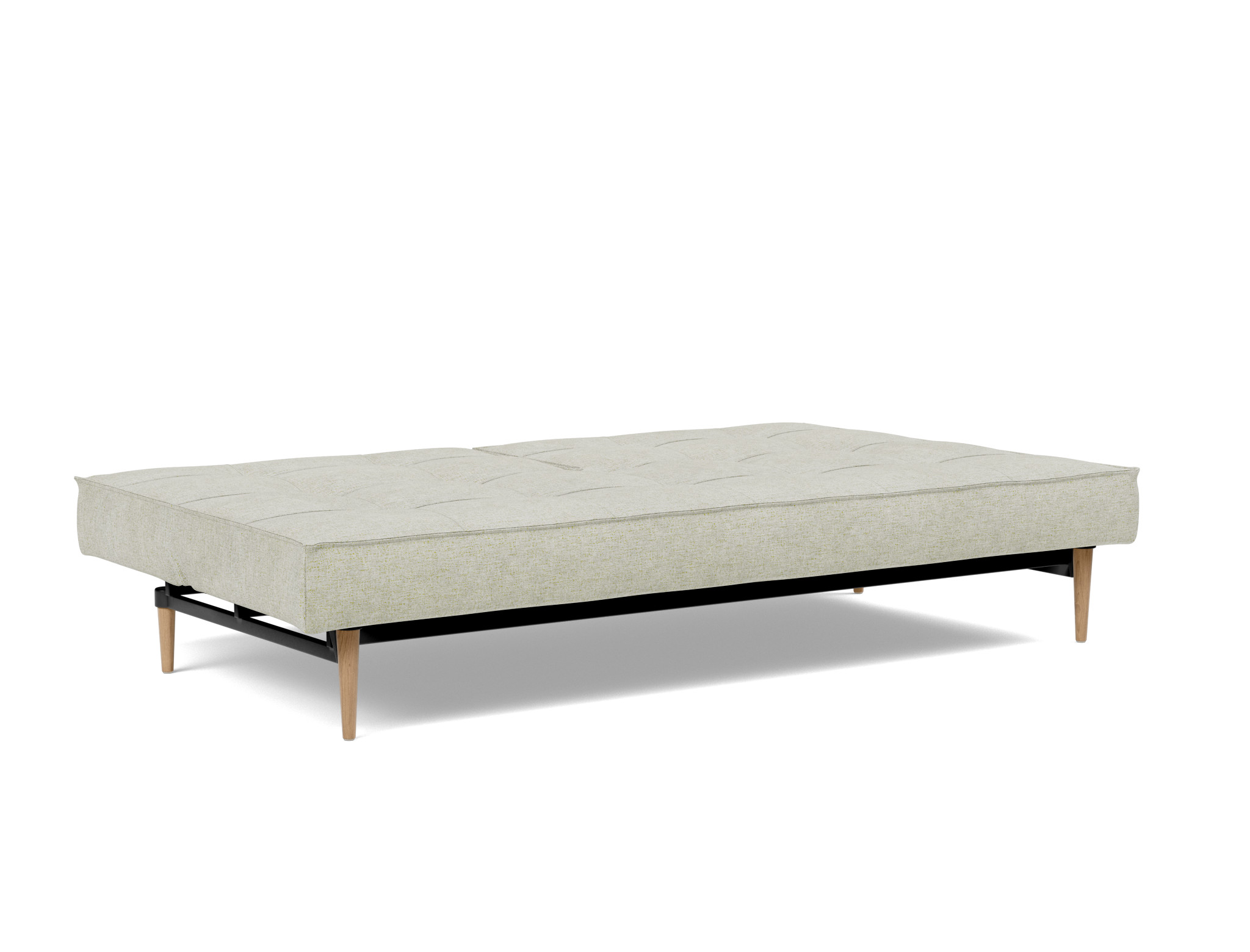 Schlafsofa Splitback Flachgewebe Avella 280-Sand Beine Styletto Eiche hell