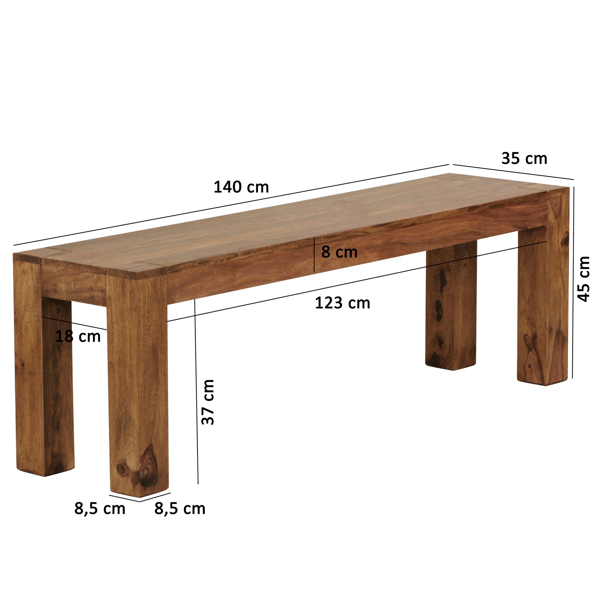 Sitzbank Aalvik Massivholz Dunkelbraun Breite 140 cm