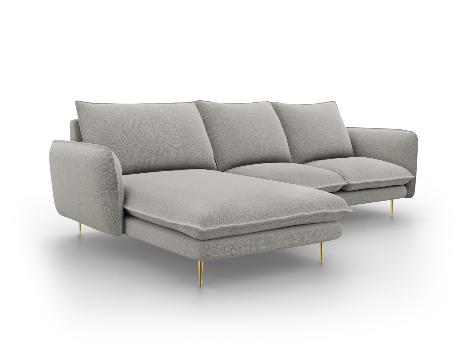 Cosmopolitan Design Ecksofa Vienna 5-Sitzer Strukturierter Stoff Asgard/Positano Hellgrau Links Beine Gold