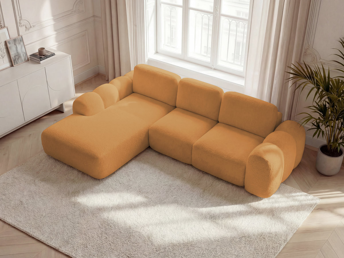 Bobochic Montaigne Ecksofa mit Schlaffunktion und Bettkasten 288 × 196 cm Bouclé-Stoff Gelb Ecke links