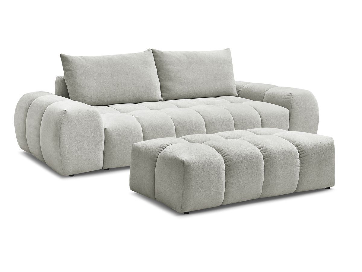 Bobochic Everest Sofa 3-Sitzer mit Pouf, 2 Kissen Strukturstoff Hellgrau