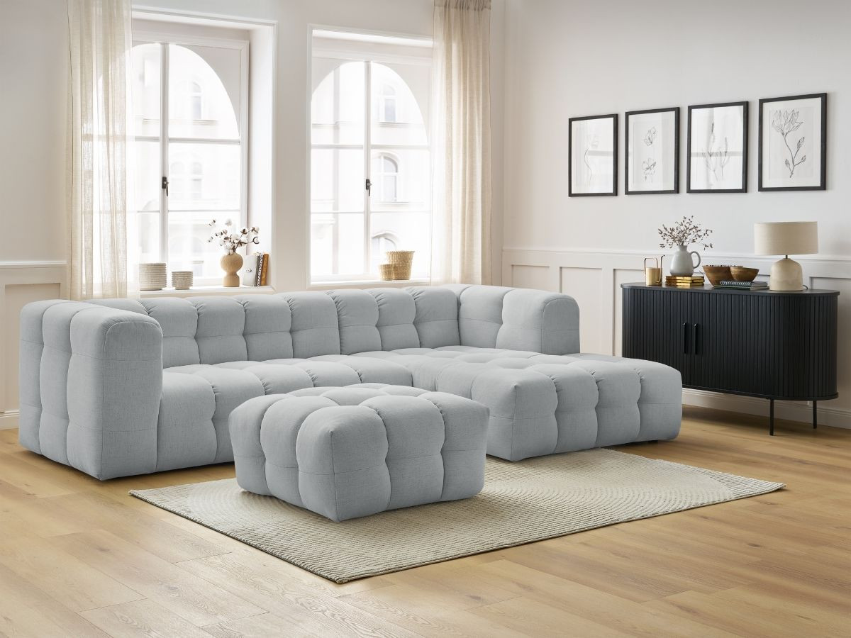 Bobochic Cloud Ecksofa mit Pouf 288 × 184 cm Stoff Hellgrau Ecke rechts