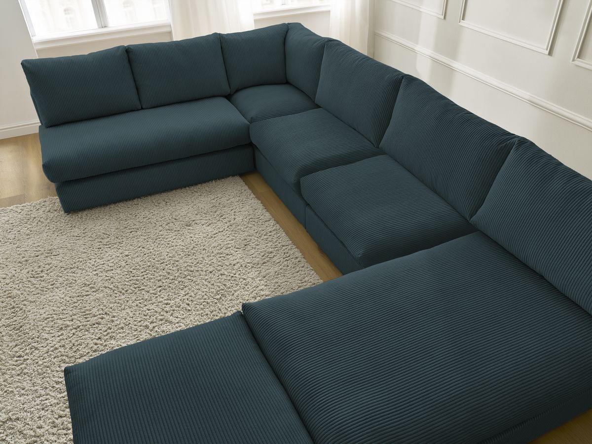 Bobochic Paris Ecksofa mit Pouf 369 × 167 cm Cordsamt Dunkelblau