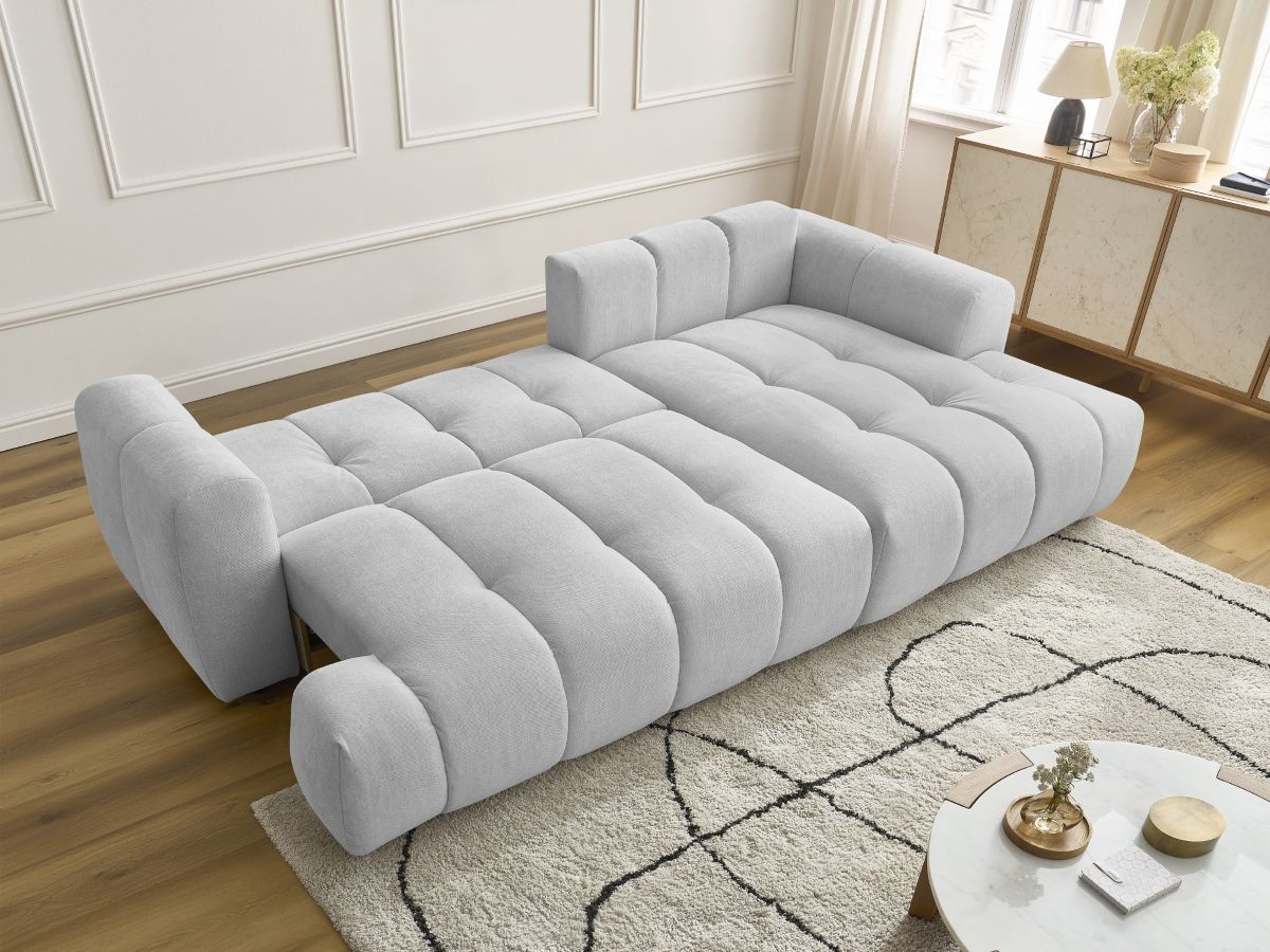Bobochic Fuji Ecksofa mit Schlaffunktion und Bettkasten 292 × 160 cm Stoff Hellgrau Ecke rechts