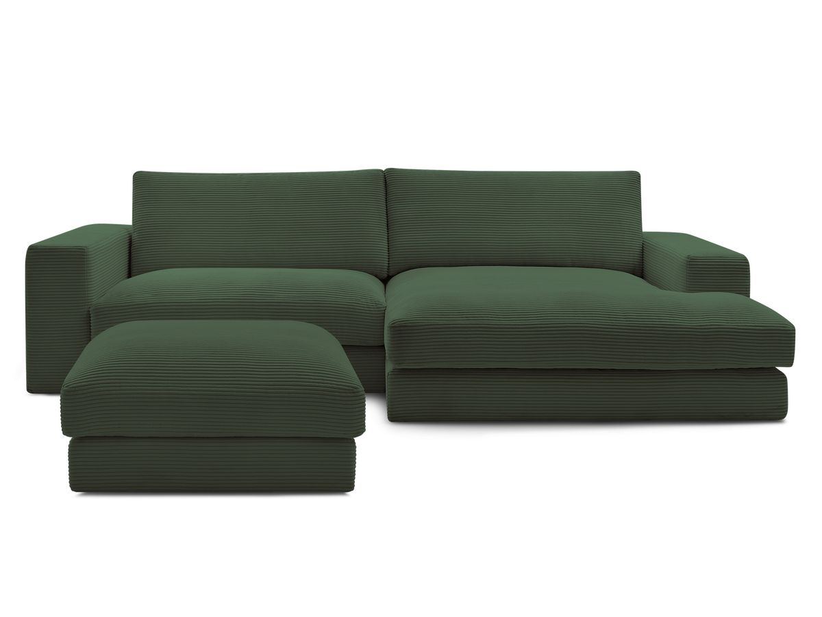 Bobochic Leonard Ecksofa mit Pouf 274 × 159 cm Cordsamt Dunkelgrün Ecke rechts