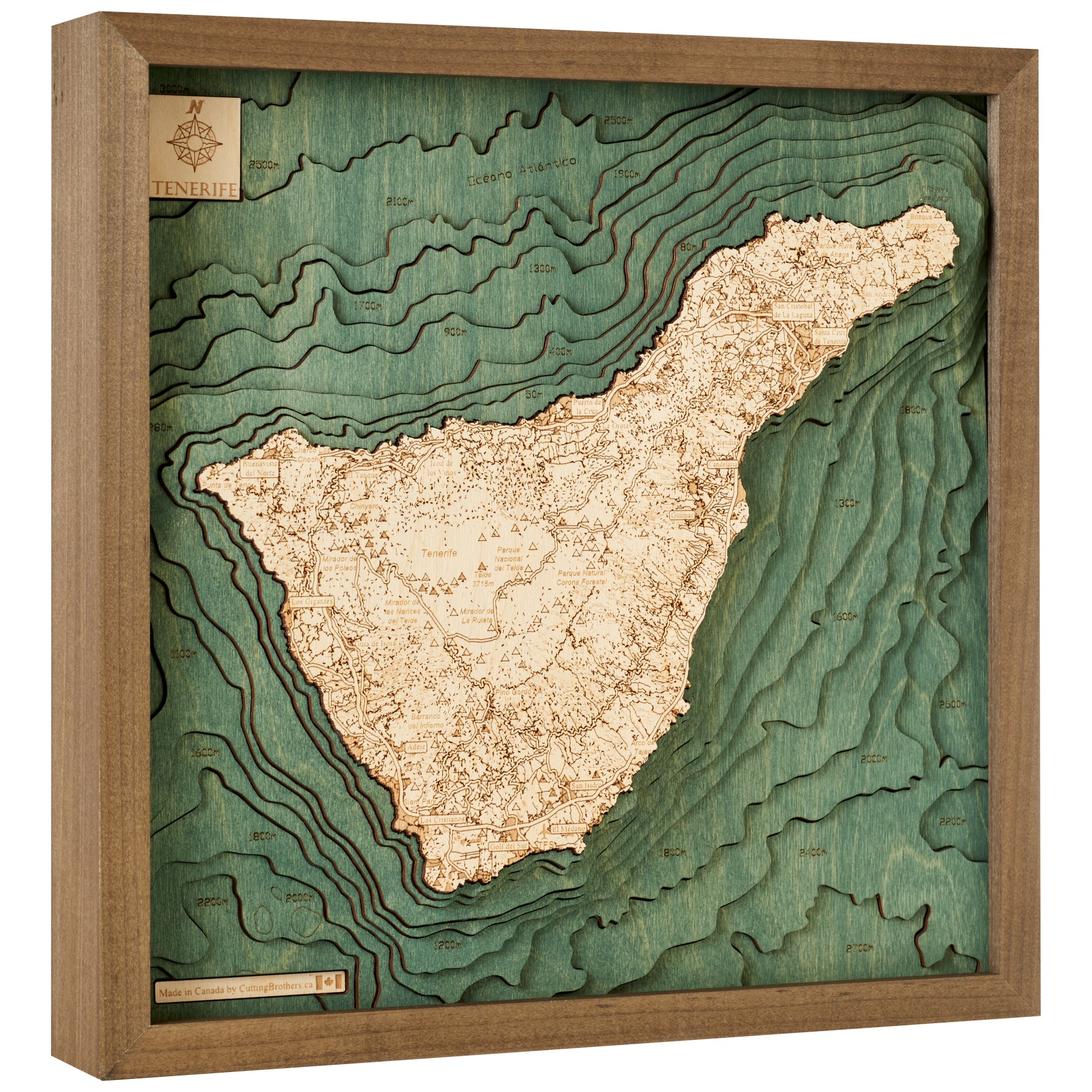 Cutting Brothers 3D Holz-Wandkarte Teneriffa 35x35 cm
