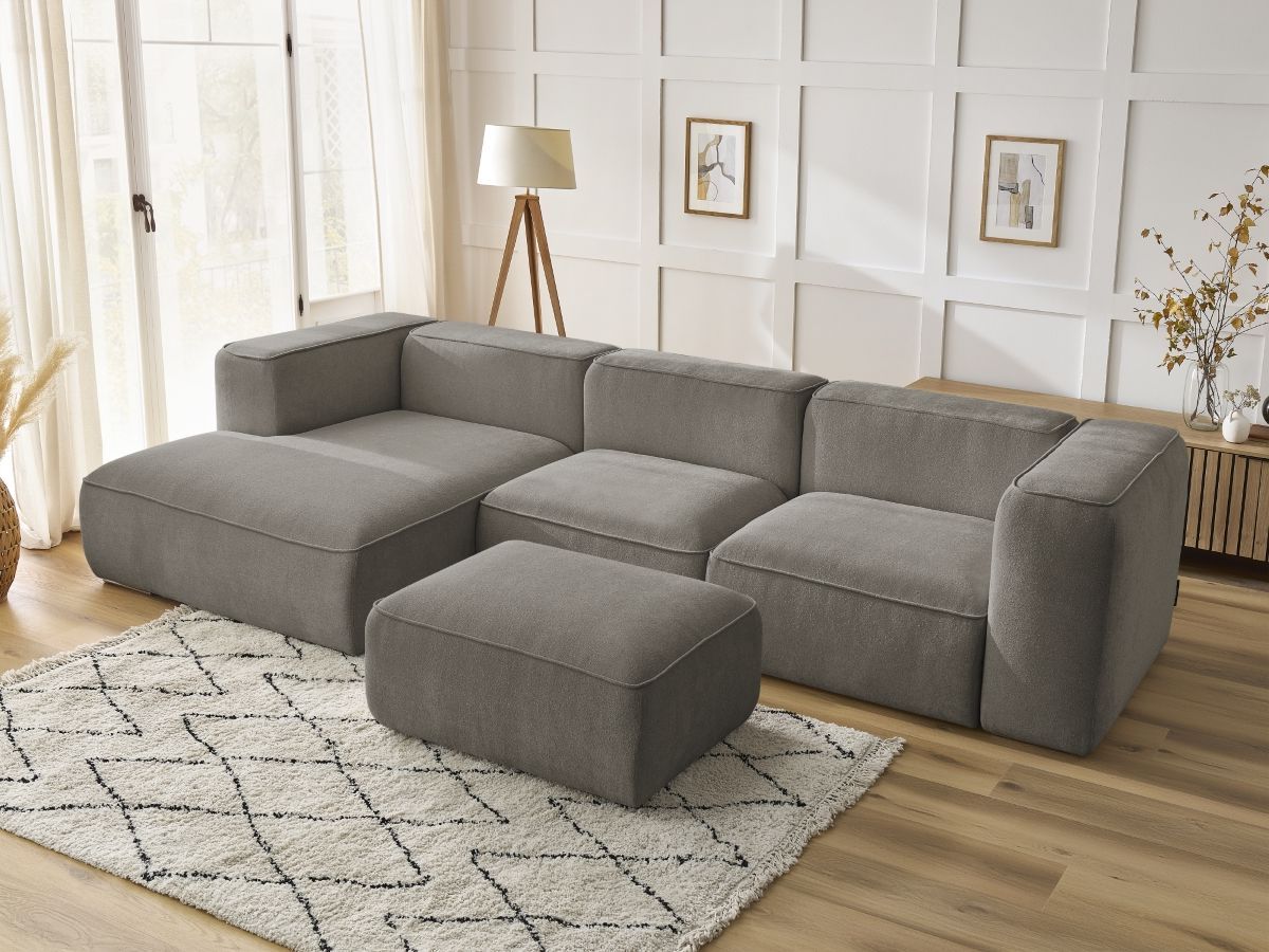 Bobochic Zephyr Ecksofa mit Pouf 349 × 165 cm Strukturstoff Taupe Ecke links