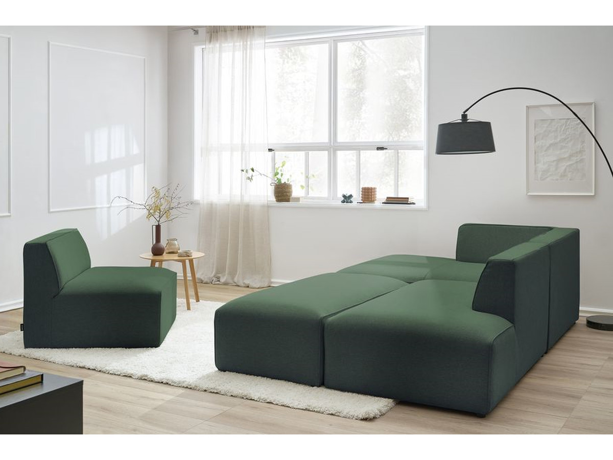 Bobochic Megeve Ecksofa mit Pouf Melange-Stoff Grün Ecke links