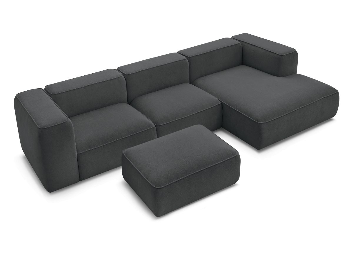 Bobochic Zephyr Ecksofa mit Pouf 349 × 165 cm Strukturstoff Dunkelgrau Ecke rechts