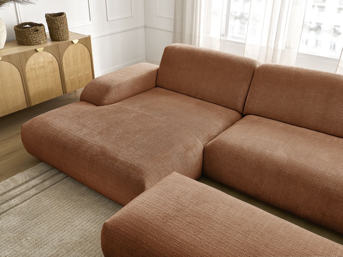 Bobochic Sirius Ecksofa mit Pouf 405 × 170 cm Strukturstoff Orange Ecke links