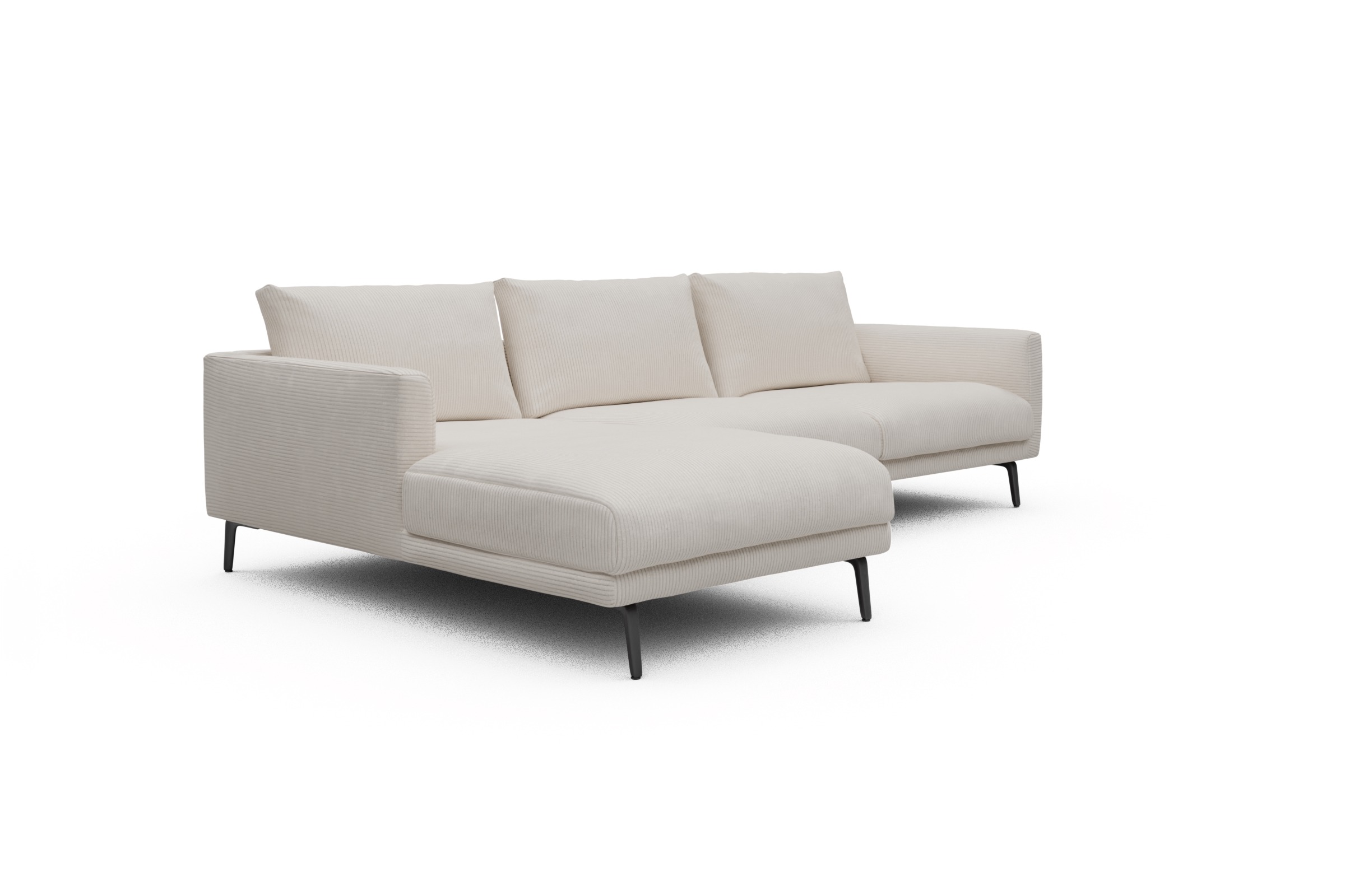 Ecksofa Karl Chaiselongue links mit 2,5-Sitzer Corduroy-Ivory