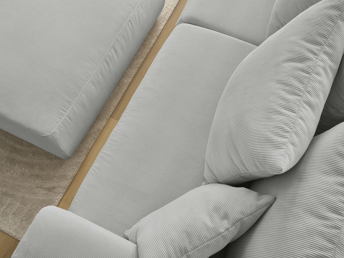 Bobochic Sidonie Sofa 3-Sitzer mit Pouf Cordsamt Hellgrau