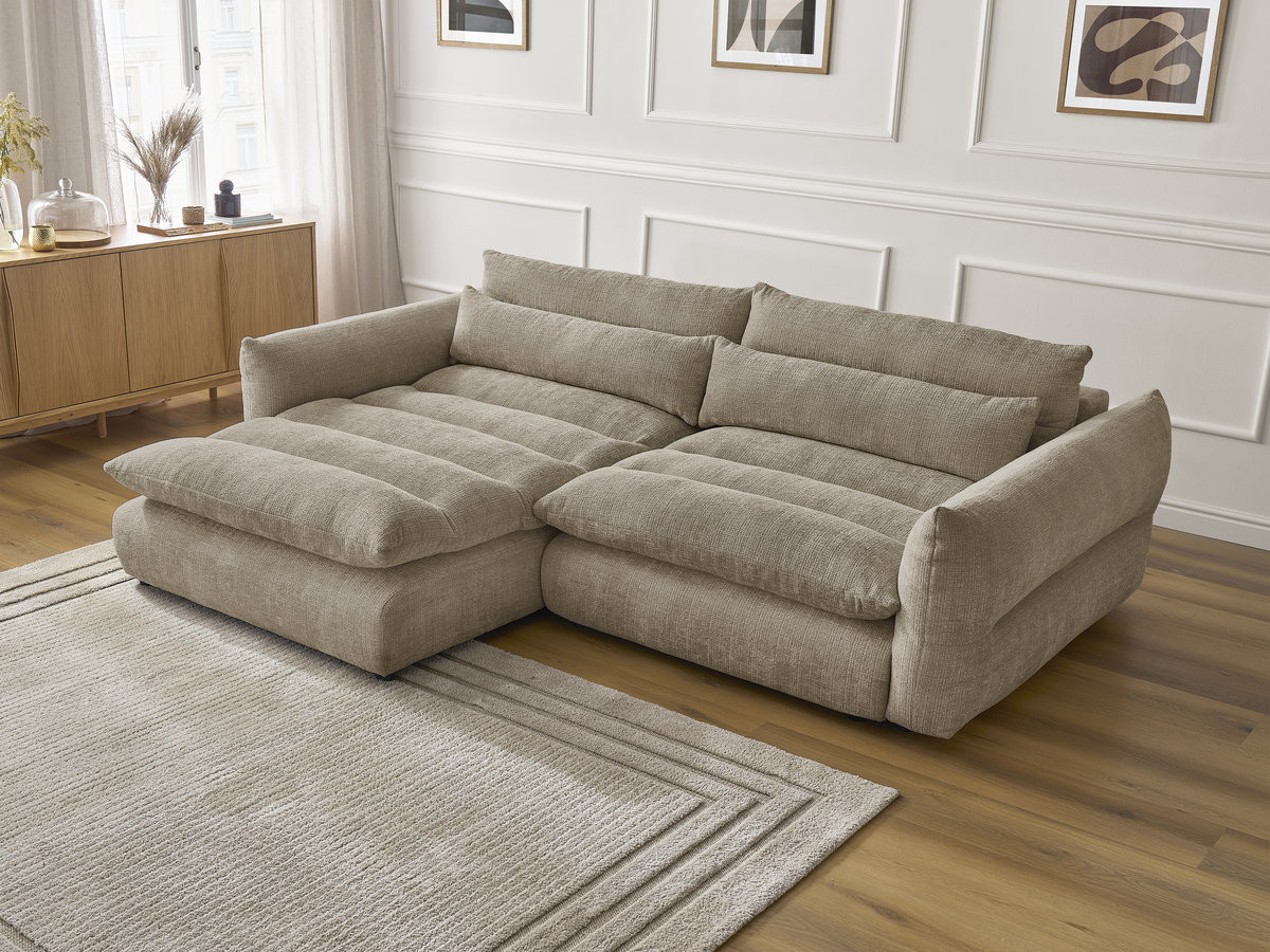Bobochic Neil Ecksofa Strukturstoff Taupe Ecke links