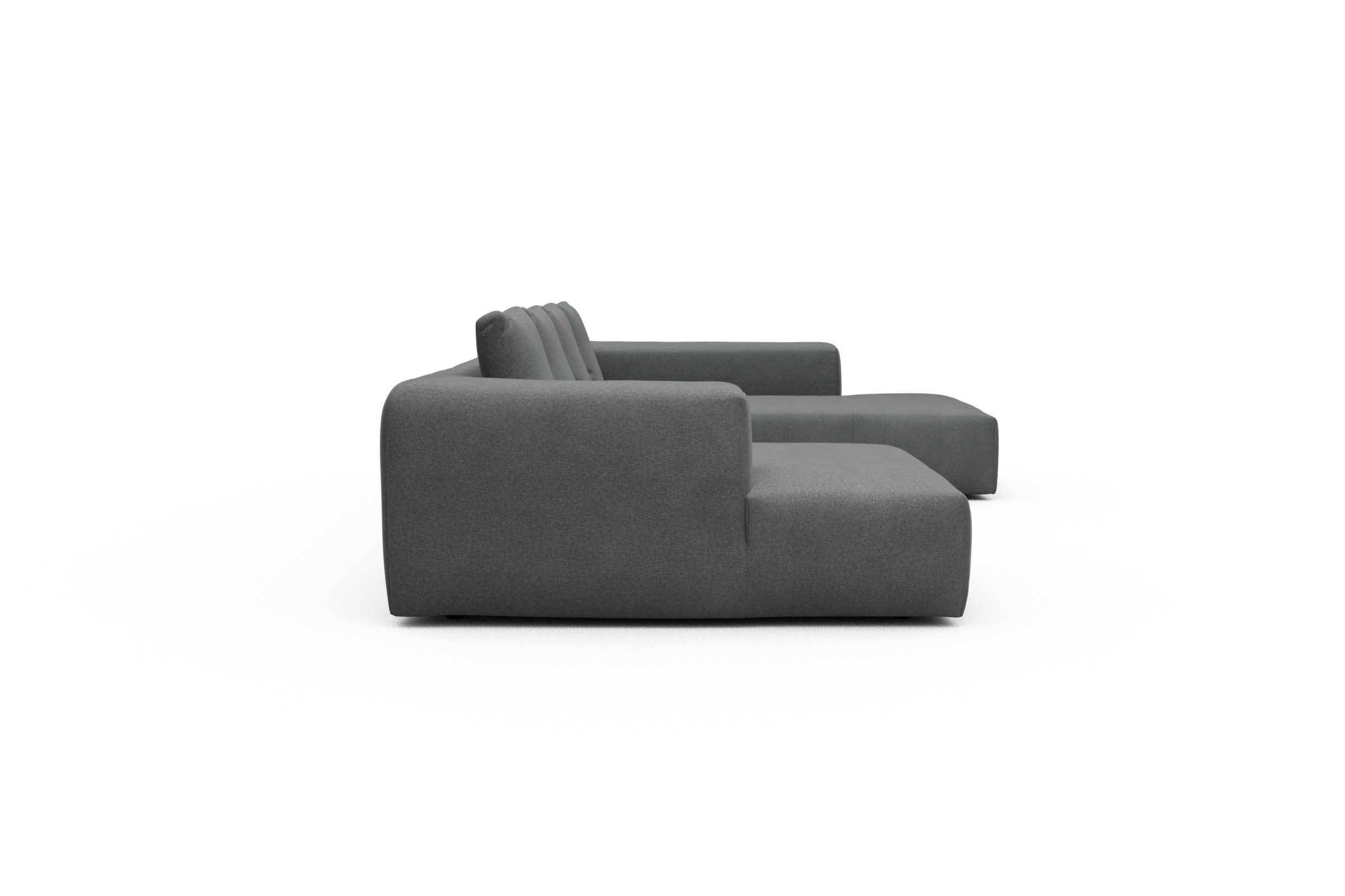 Wohnlandschaft Fred Relax-Ecke rechts mit 2-Sitzer und Chaiselongue links Satya-Steel
