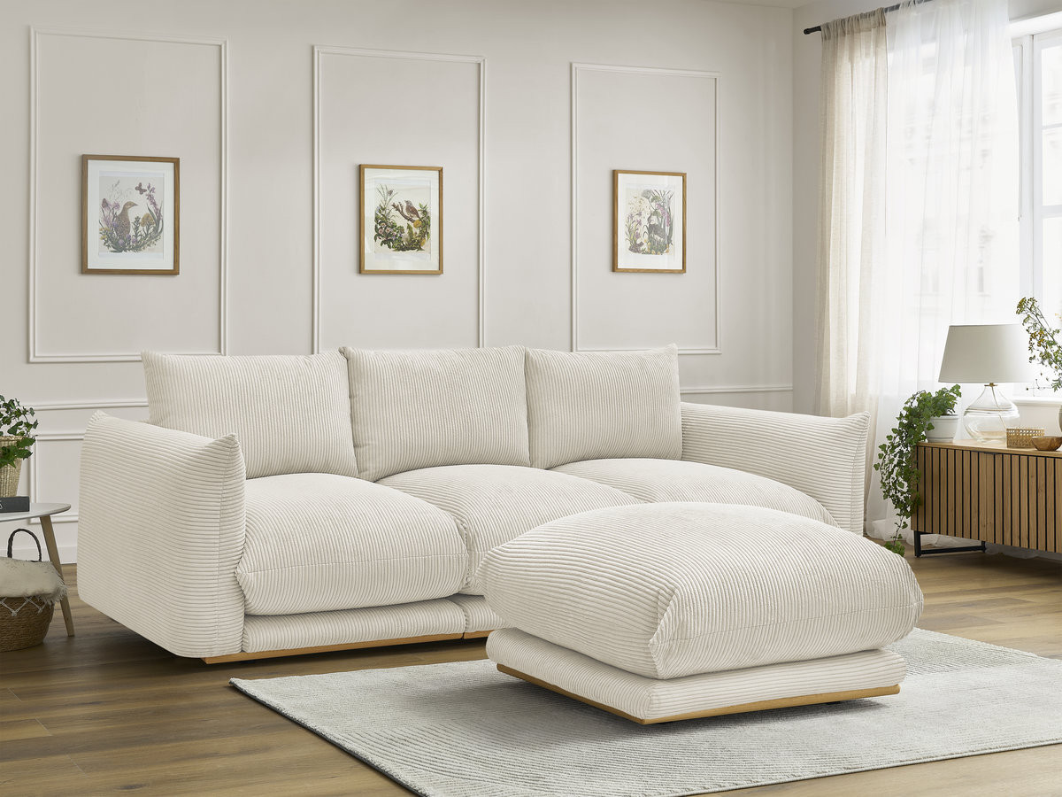 Bobochic Ernest Sofa 3-Sitzer mit Pouf 266 × 106 cm Cordsamt Beige