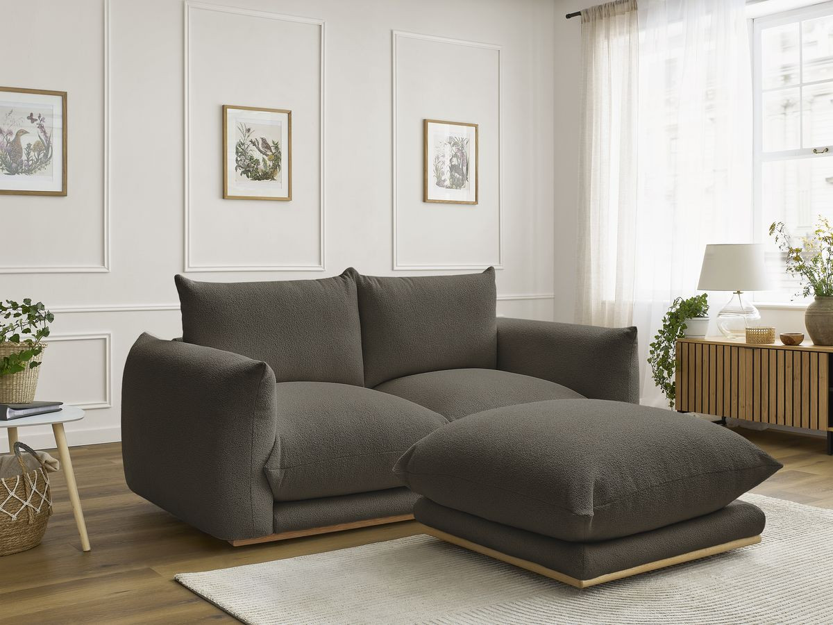 Bobochic Ernest Sofa 3-Sitzer mit Pouf 193 × 106 cm Bouclé-Stoff Braun