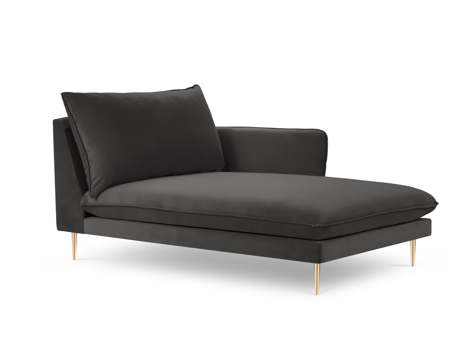 Cosmopolitan Design Chaiselongue Vienna Samt Bluvel Dunkelgrau Melange Rechts Beine Gold