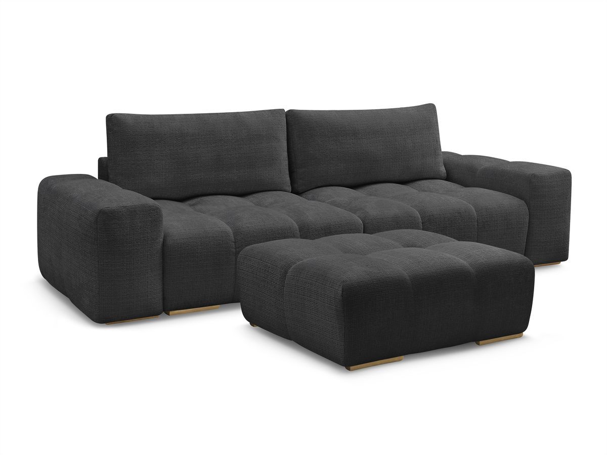 Bobochic Anakin Schlafsofa 3-Sitzer mit Bettkasten und Pouf, 2 Kissen Strukturstoff Schwarz
