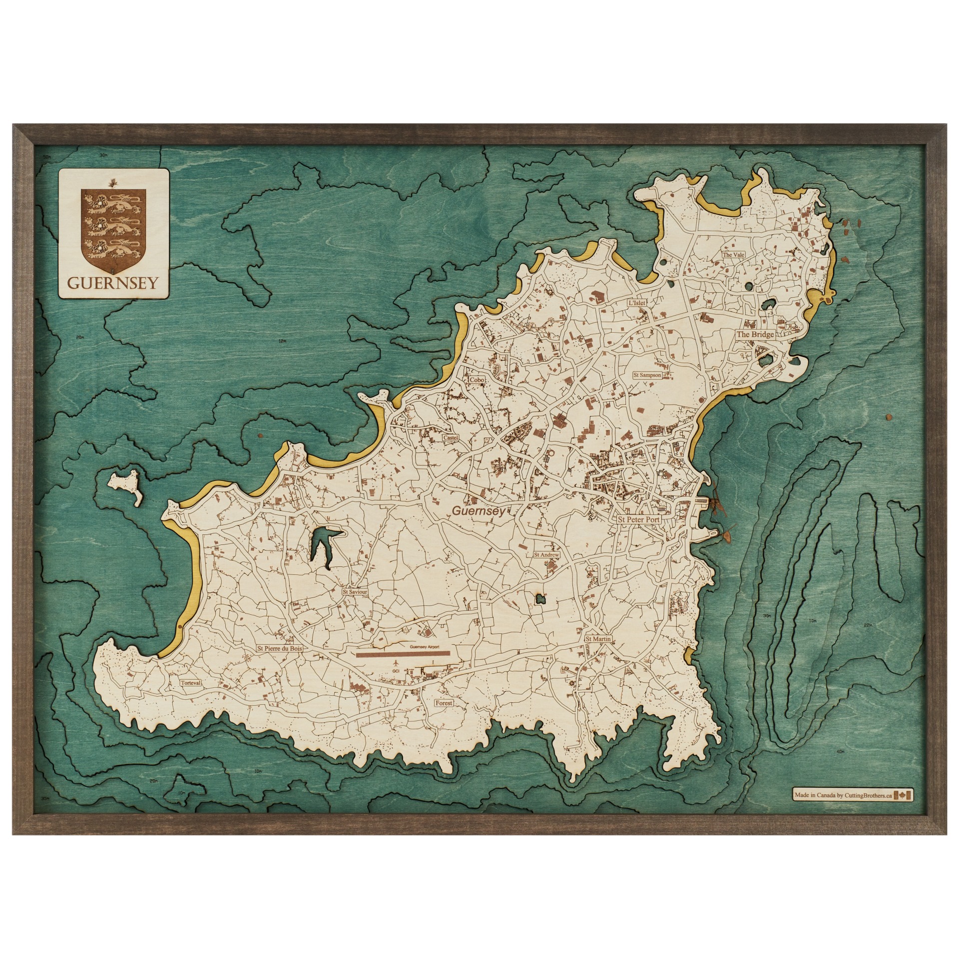 Cutting Brothers 3D Holz-Wandkarte Guernsey 81 x 61 moebelfaktor